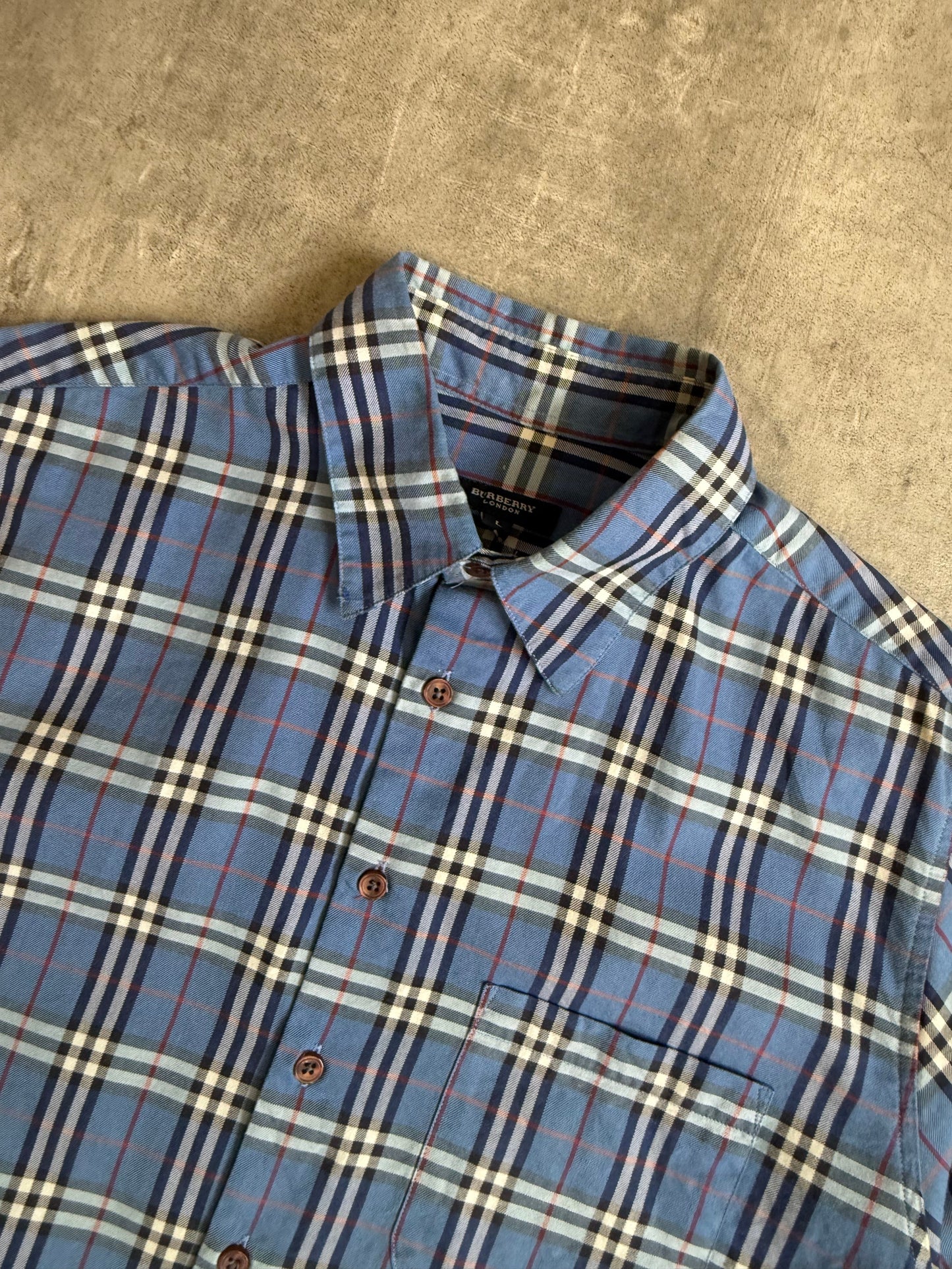 Burberry Blue Nova Check Print Button Down SS Shirt