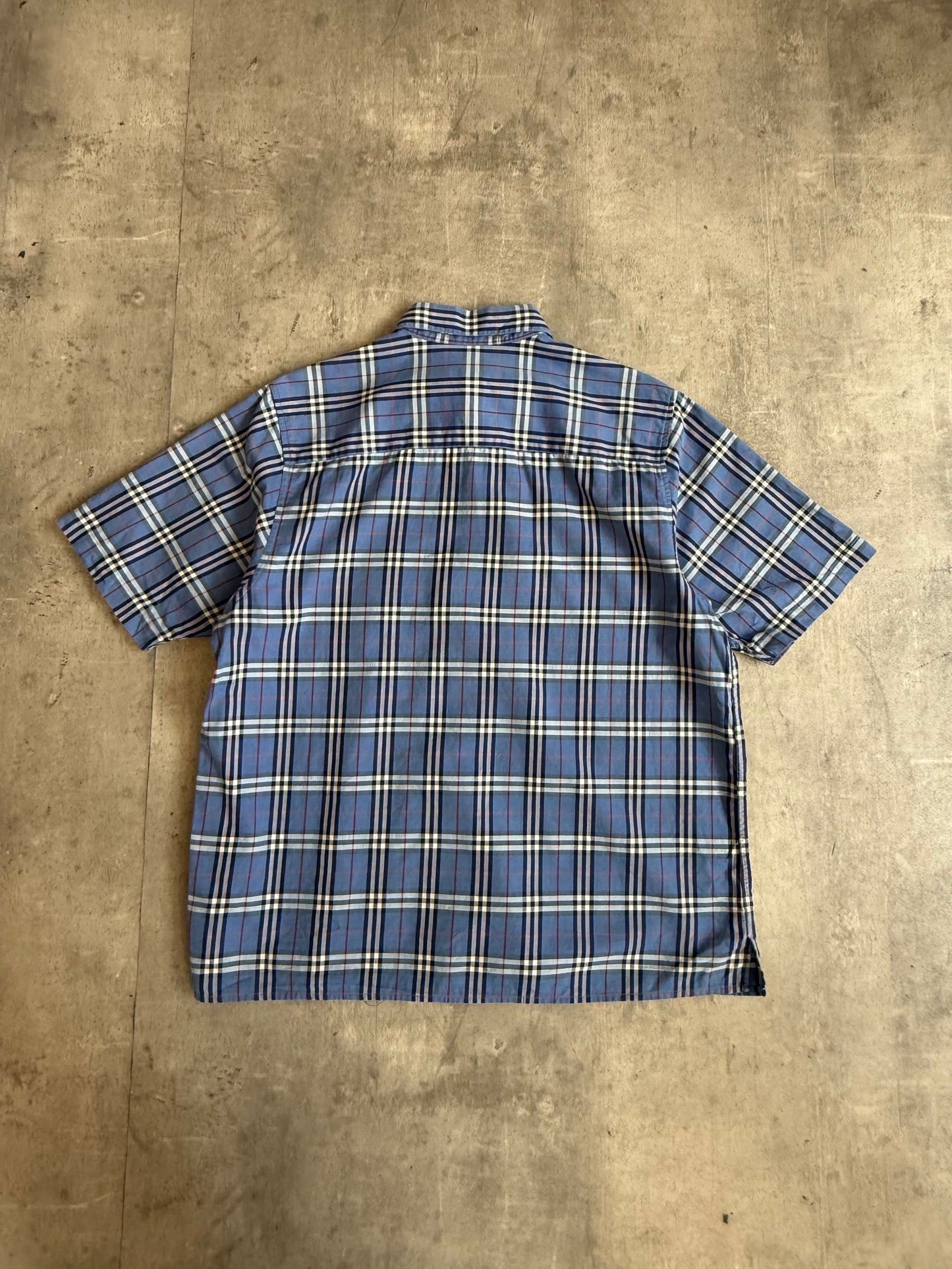 Burberry Blue Nova Check Print Button Down SS Shirt