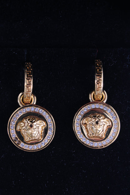 Versace Greca & Medusa Drop Earrings Gold Colour | O/S, Gold