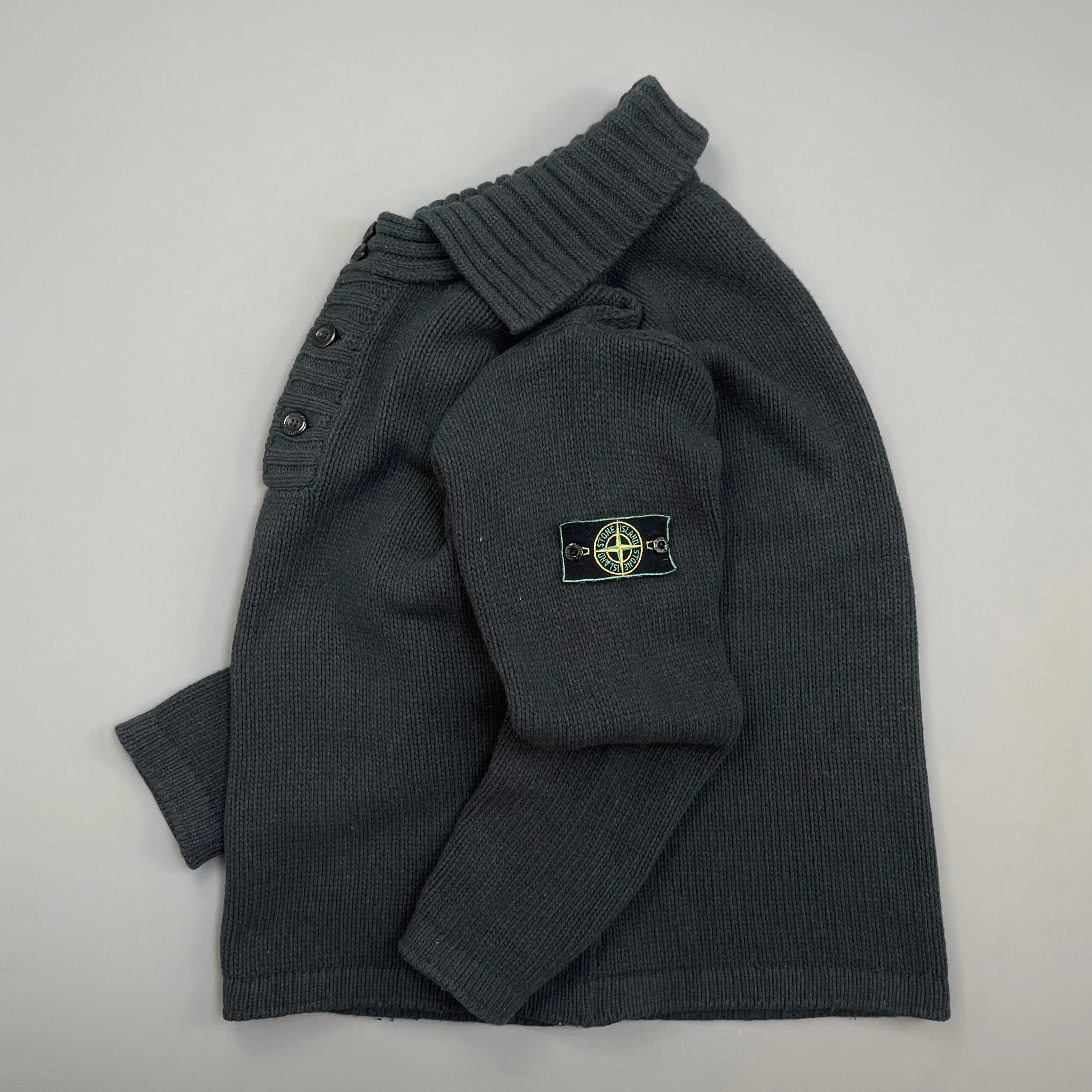 トップス 1997AW stone  knitwear Stone Island 1997 Vintage Chenille V-Neck Cotton Knit Sweater - M