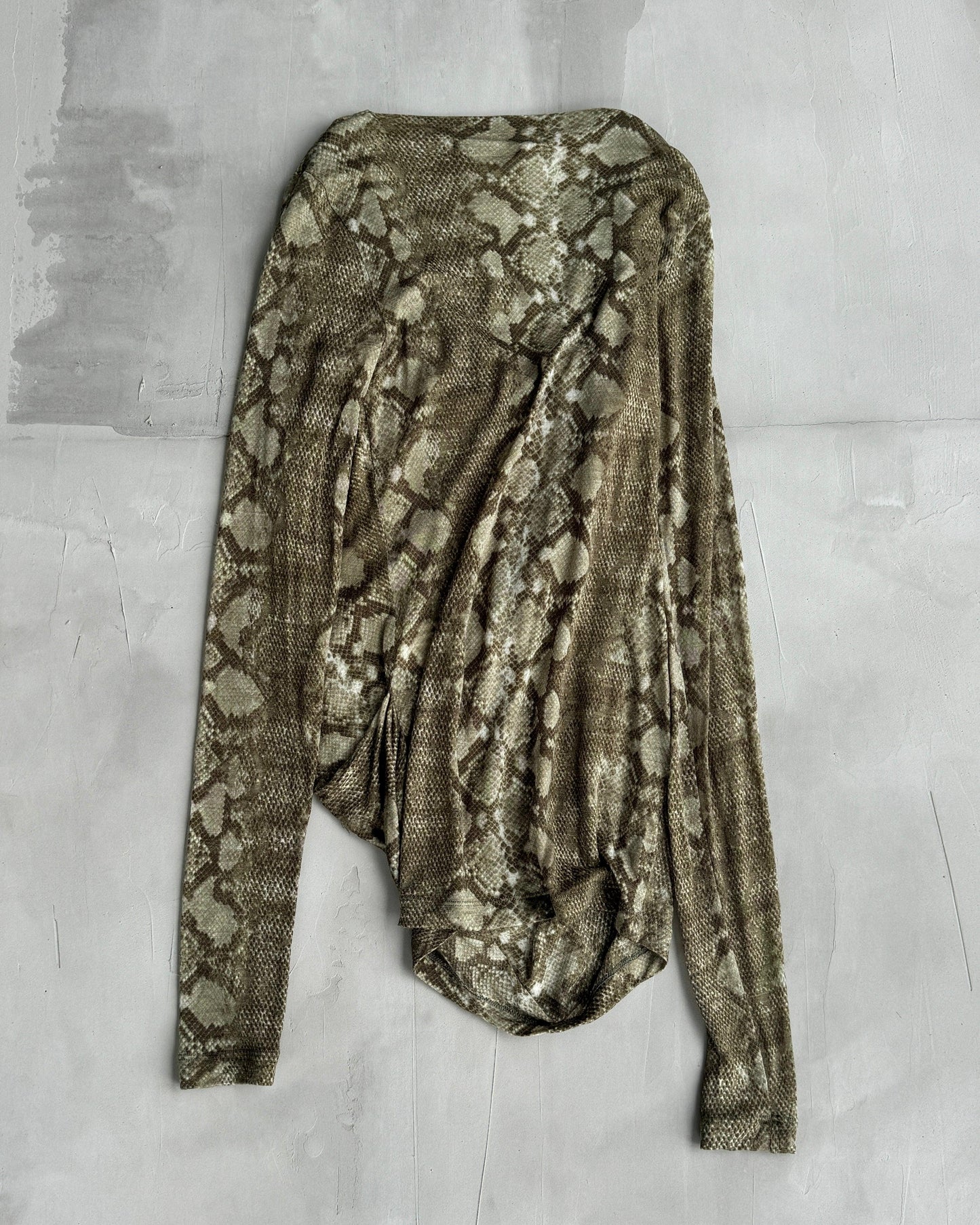 PLEIN SUD 2000'S SNAKE PRINT ASYMMETRIC LONG SLEEVE TOP - L