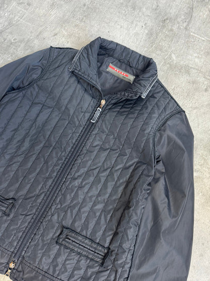Prada Sport Washed Black Quilted Hybrid Jacket