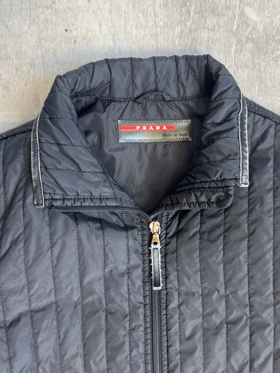 Prada Sport Washed Black Quilted Hybrid Jacket