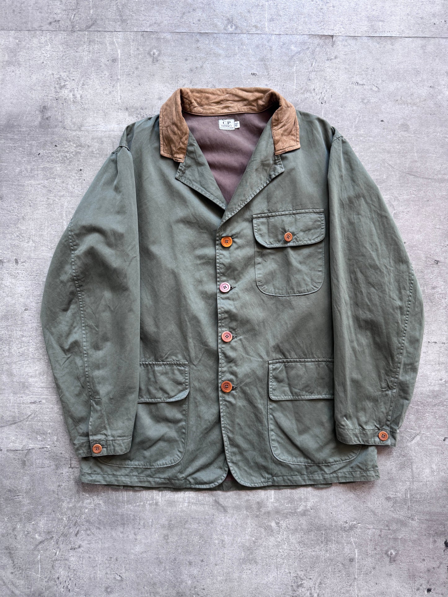 S/S1992 C.P. Company Green Suede Collar Hunting Jacket | Large, Green