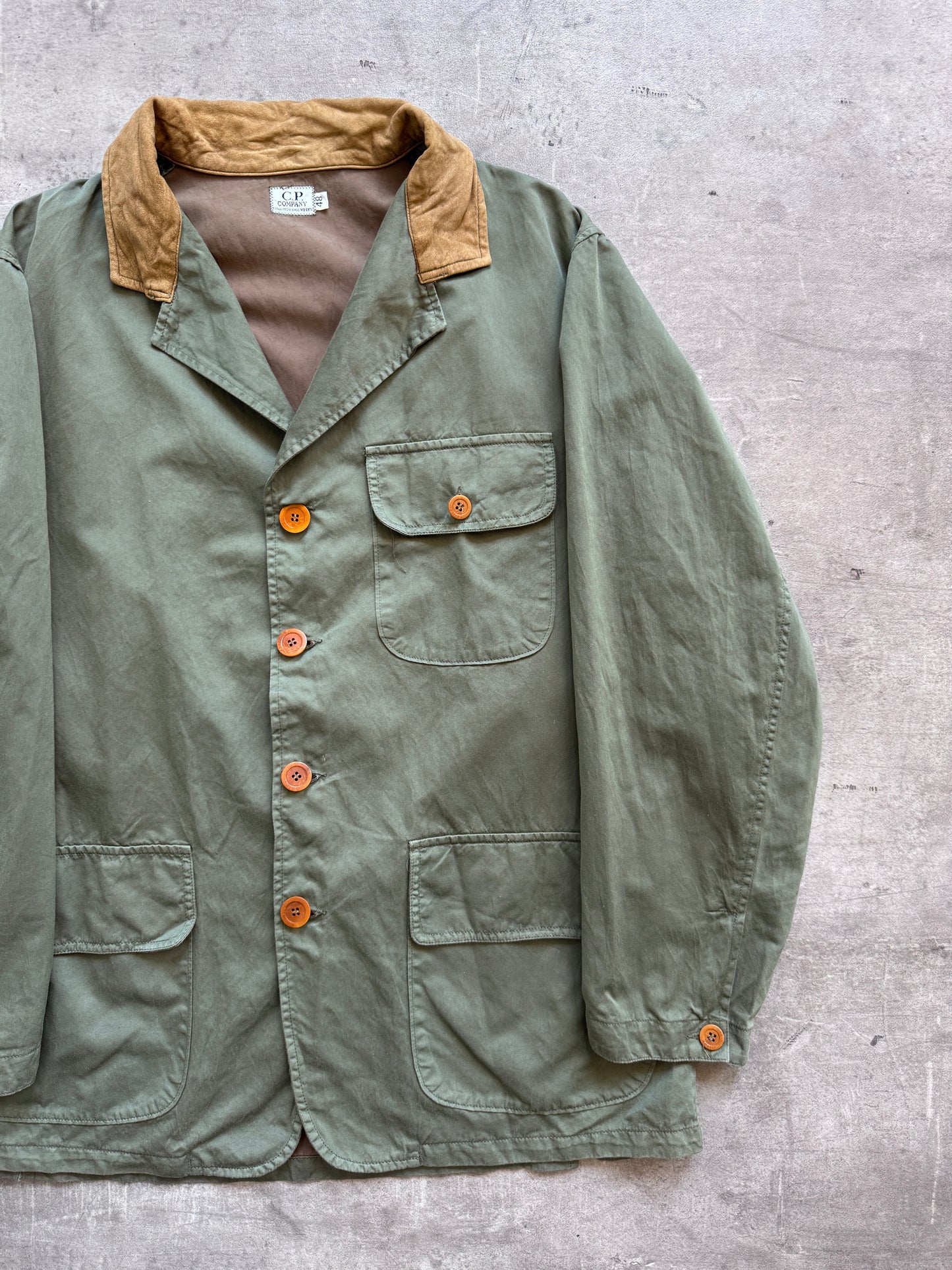 S/S1992 C.P. Company Green Suede Collar Hunting Jacket | Large, Green