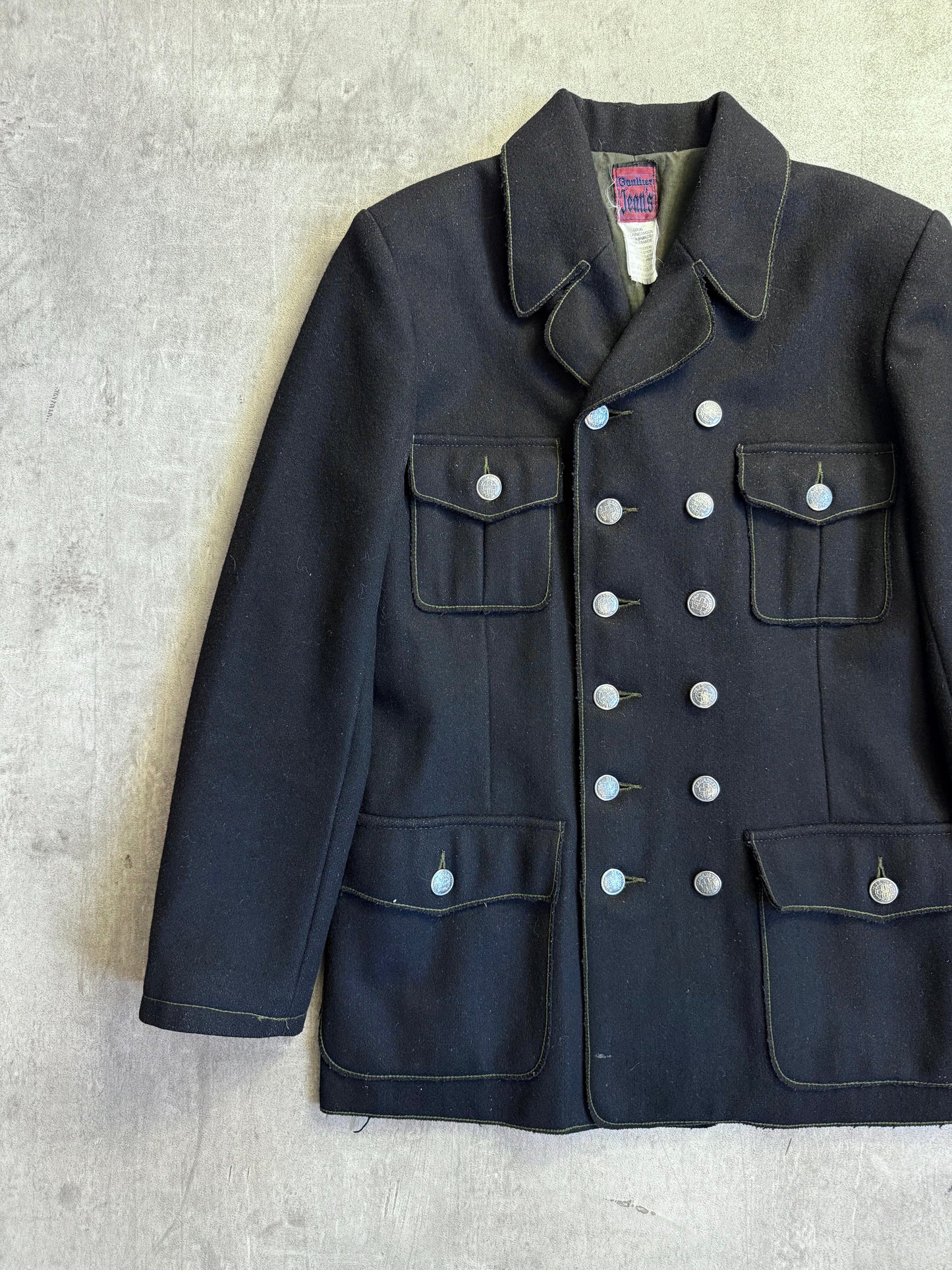 1990 Gaultier Jeans Contrast Stitch Military Style Wool Jacket | Small, Navy