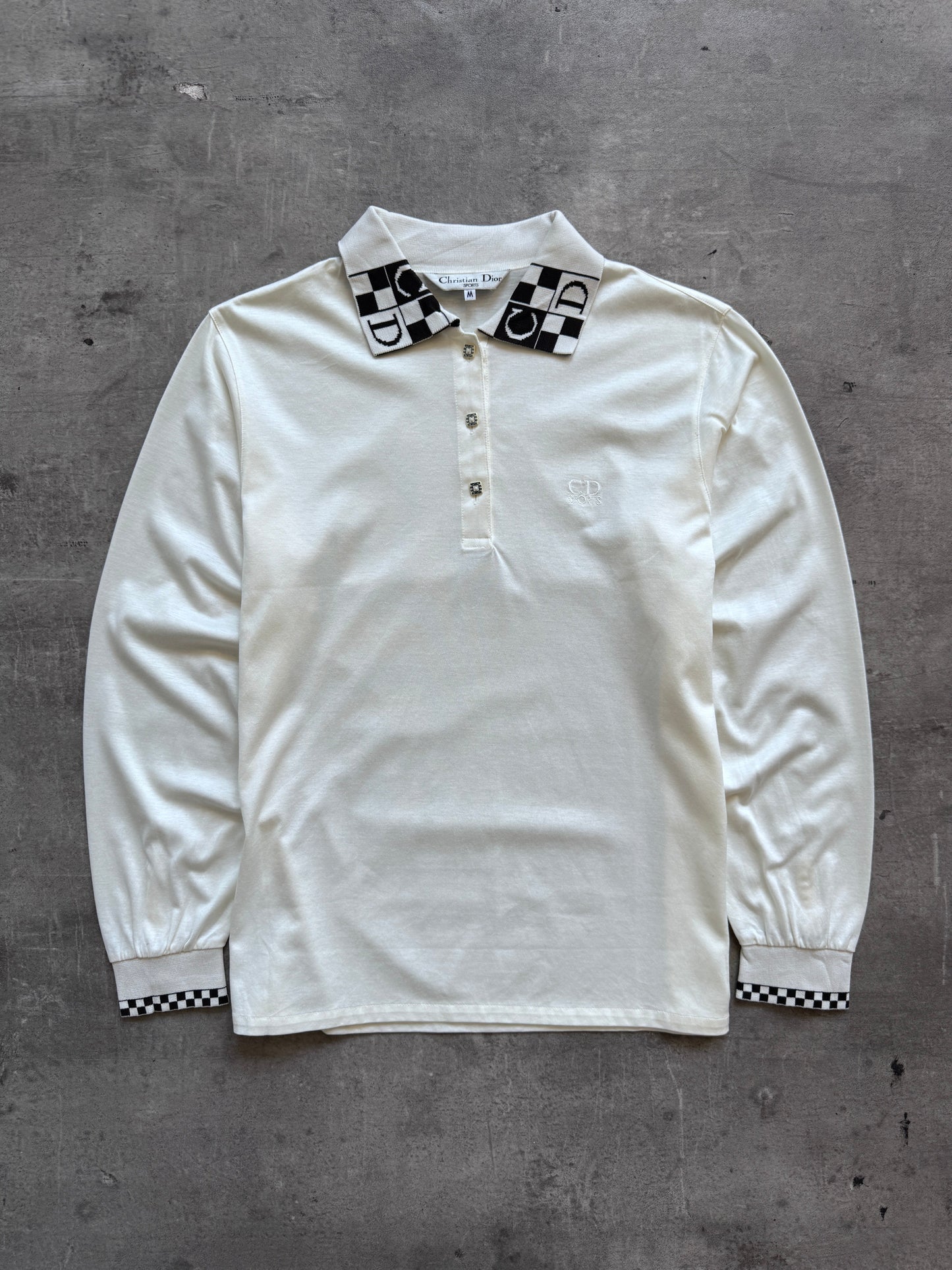 Christian Dior Logo Collar LS Polo Shirt | Medium, White