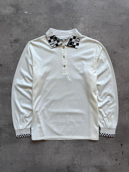 Christian Dior Logo Collar LS Polo Shirt | Medium, White