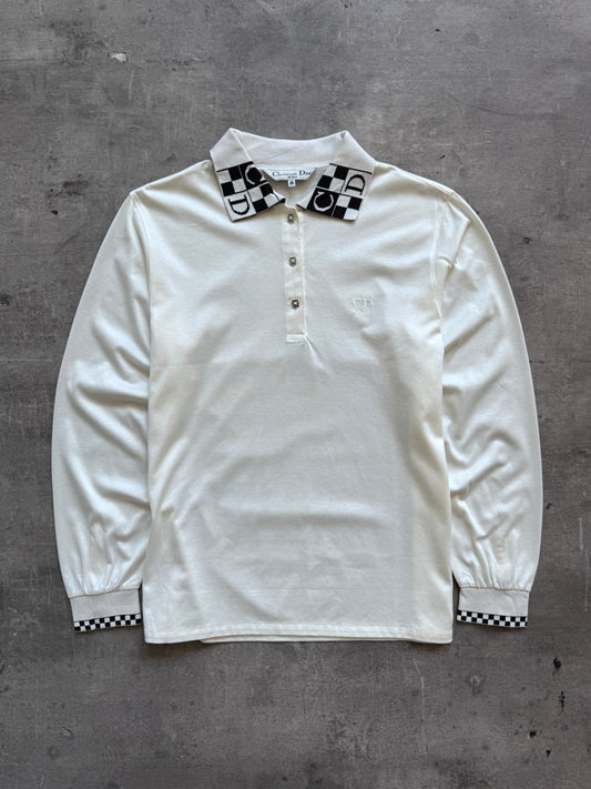 Christian Dior Logo Collar LS Polo Shirt | Medium, White