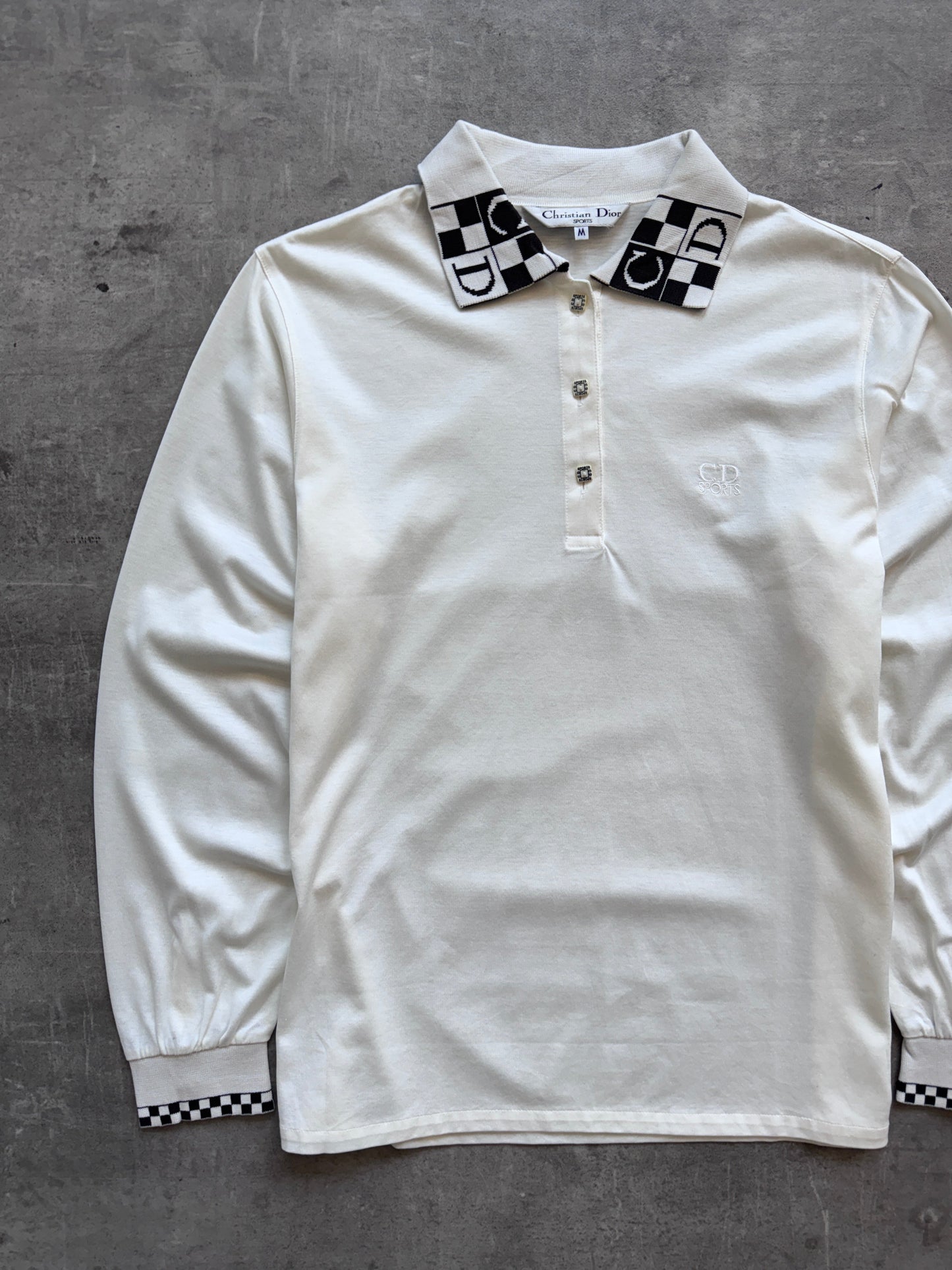 Christian Dior Logo Collar LS Polo Shirt | Medium, White