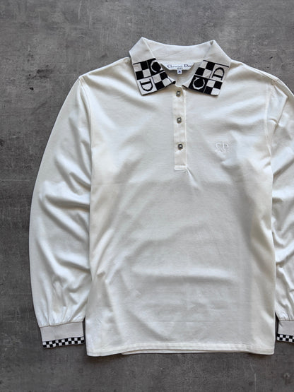 Christian Dior Logo Collar LS Polo Shirt | Medium, White