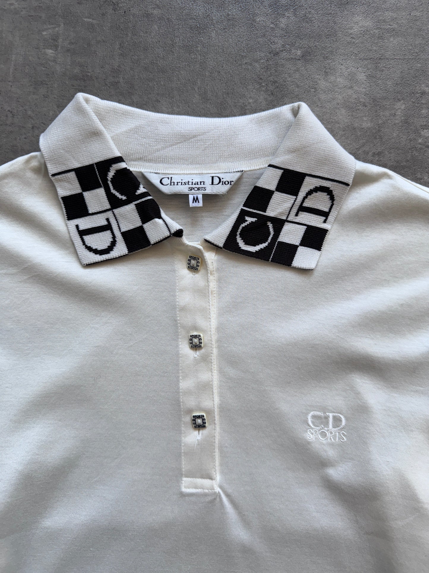 Christian Dior Logo Collar LS Polo Shirt | Medium, White