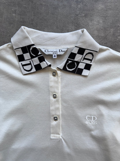 Christian Dior Logo Collar LS Polo Shirt | Medium, White