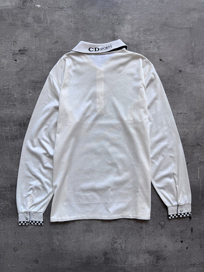 Christian Dior Logo Collar LS Polo Shirt | Medium, White