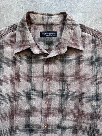 Yves Saint Laurent Brown Wool Blend Textured Overshirt | Extra Large, Brown