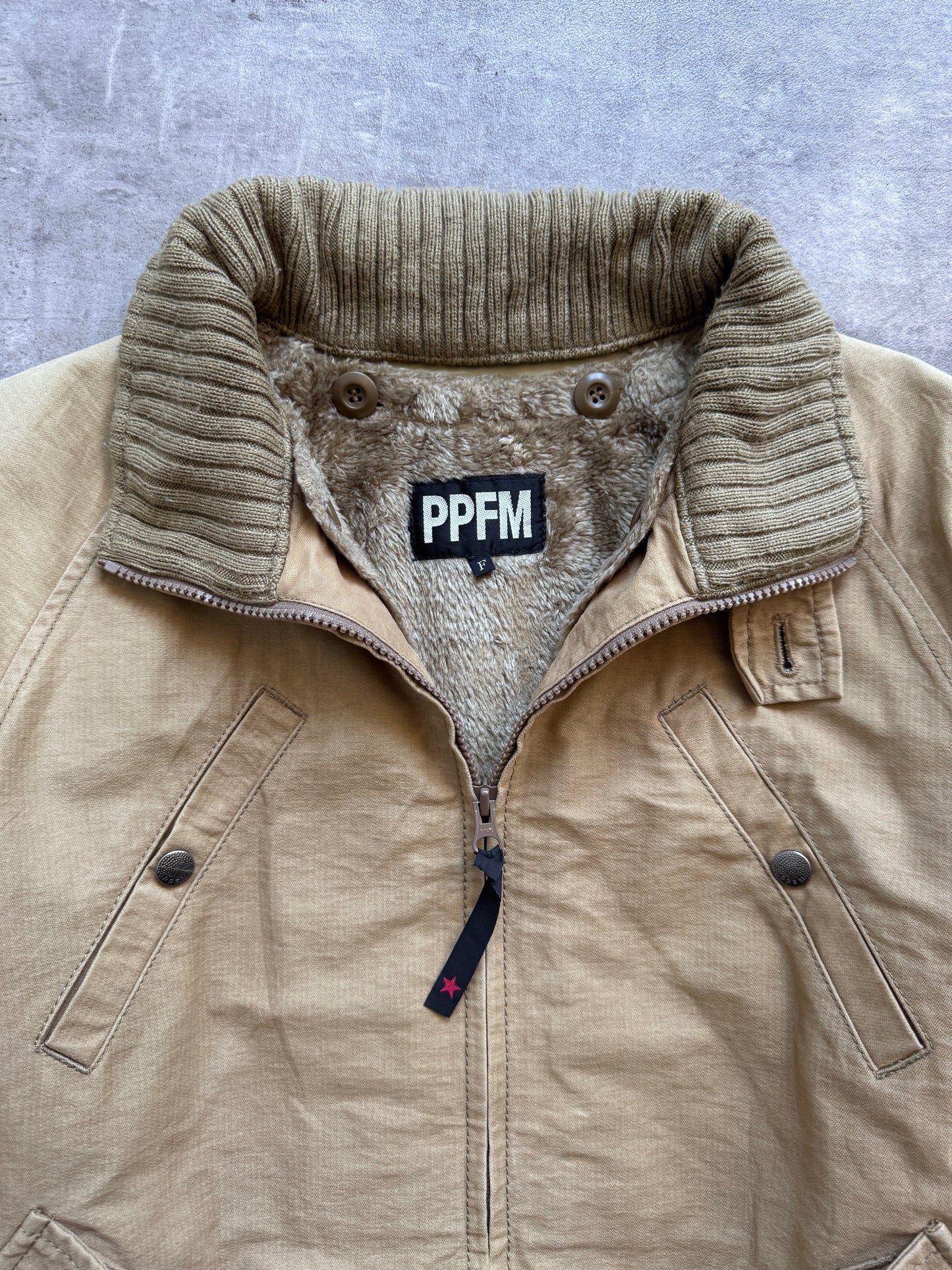 PPFM Sherpa Lined Camel Utility Cotton Jacket | Large, Camel