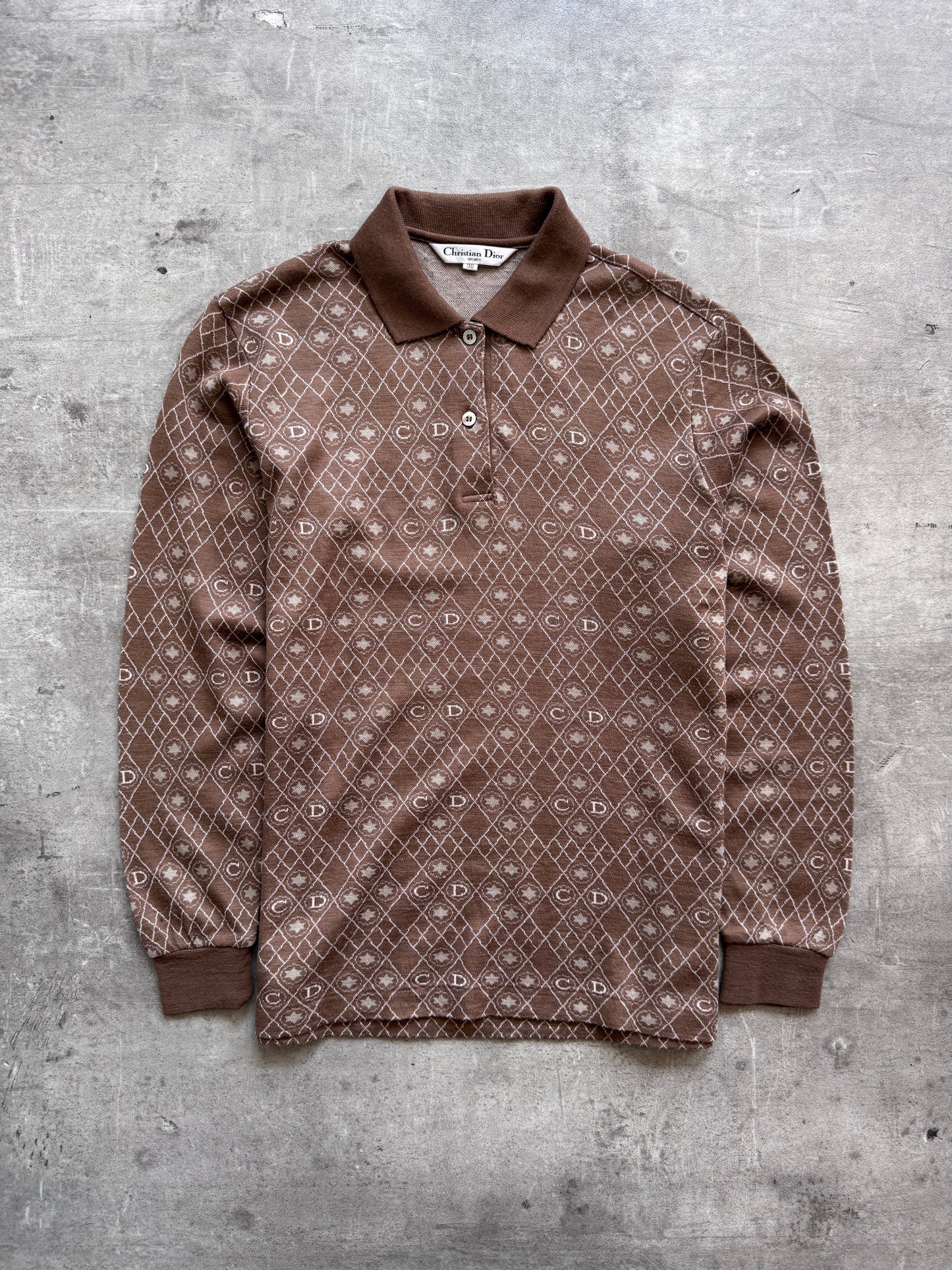 Christian Dior Monogram Jacquard Brown LS Knit Polo | Small, Brown