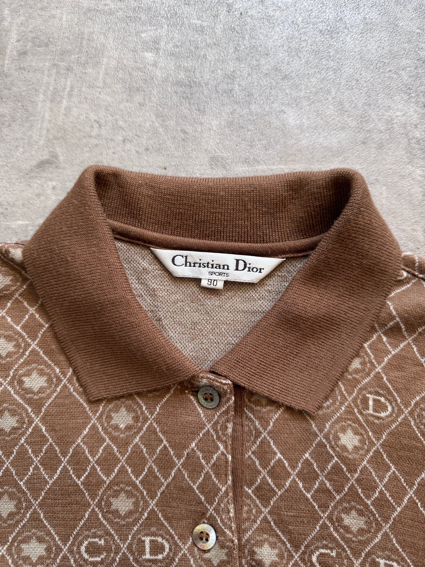 Christian Dior Monogram Jacquard Brown LS Knit Polo | Small, Brown