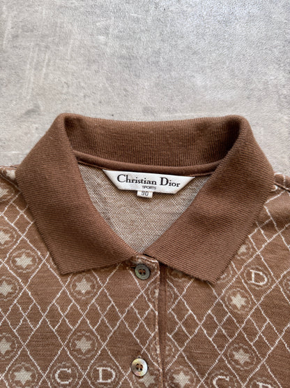 Christian Dior Monogram Jacquard Brown LS Knit Polo | Small, Brown