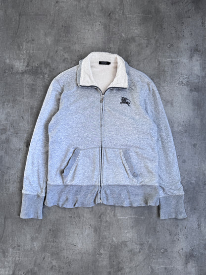 Burberry Black Label Faux Fur Lined Grey Zip Up Sweater