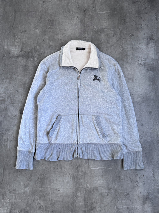 Burberry Black Label Faux Fur Lined Grey Zip Up Sweater