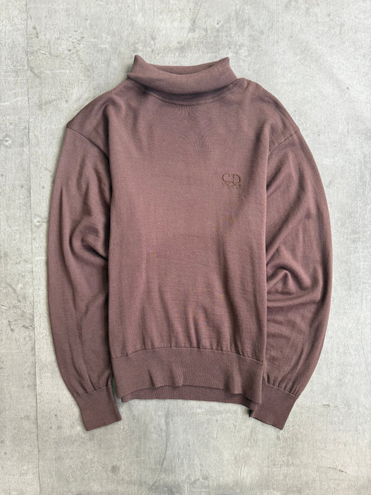 Christian Dior Fine Merino Wool Brown Roll Neck Jumper