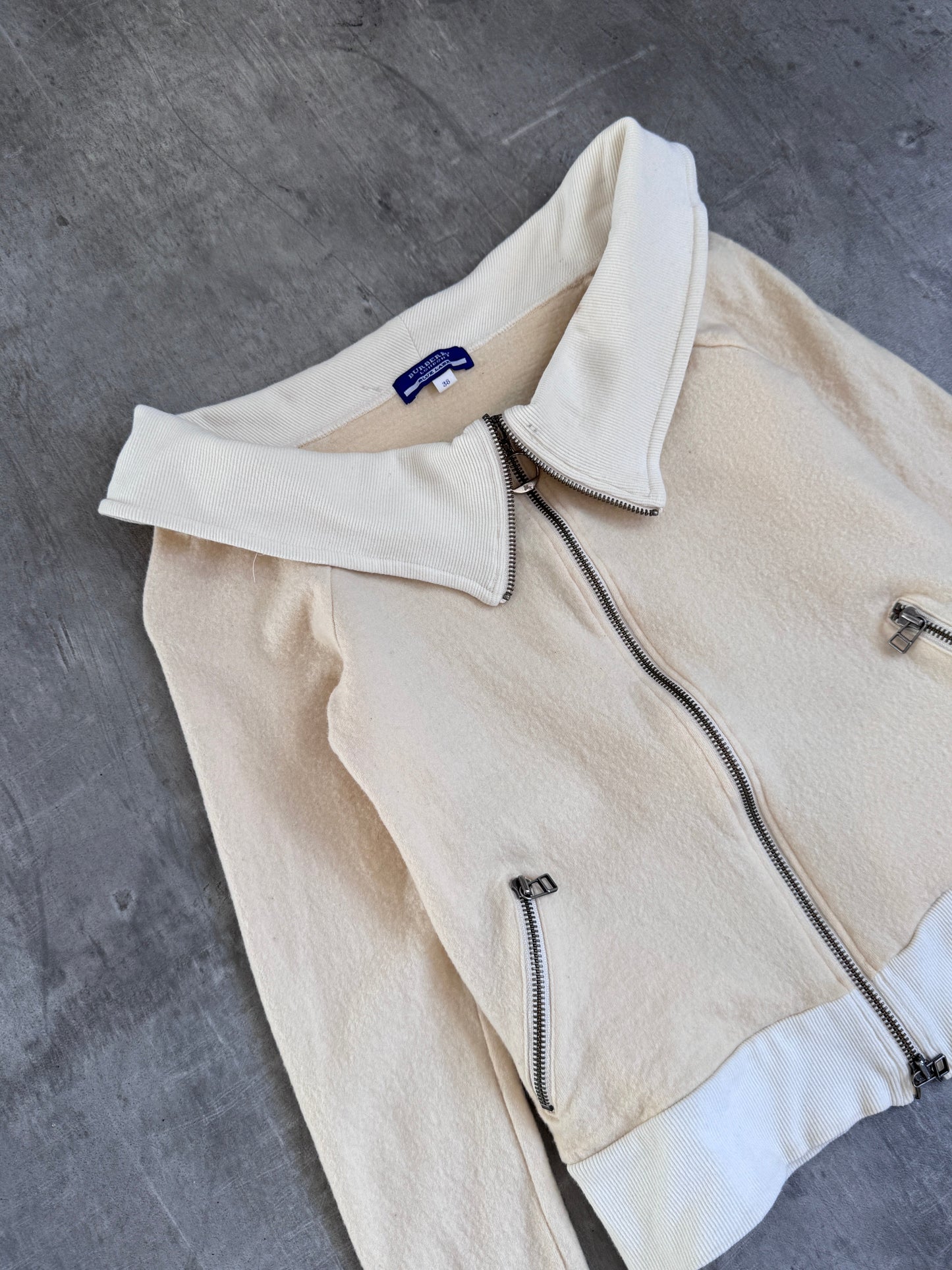 Burberry Blue Label Off- Shoulder Zip Up Sweater