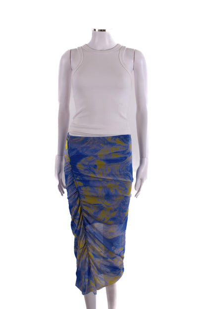 All Saints Tie Dye Mesh Skirt Blue/ Yellow 6 | O/S, Blue