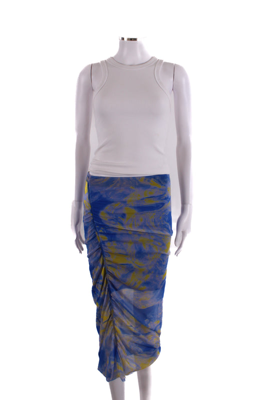 All Saints Tie Dye Mesh Skirt Blue/ Yellow 6 | O/S, Blue