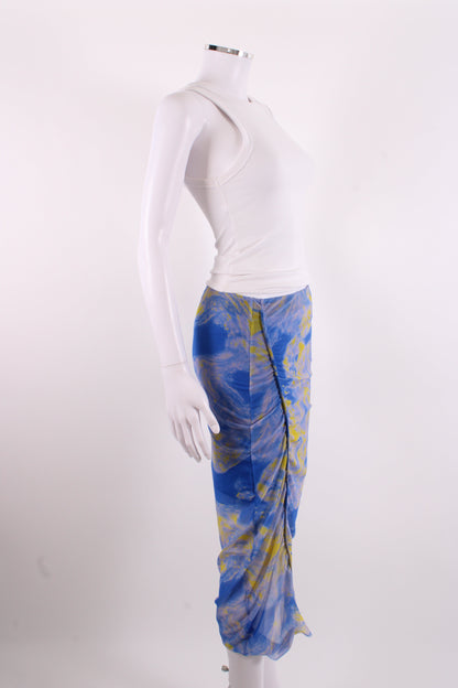 All Saints Tie Dye Mesh Skirt Blue/ Yellow 6 | O/S, Blue
