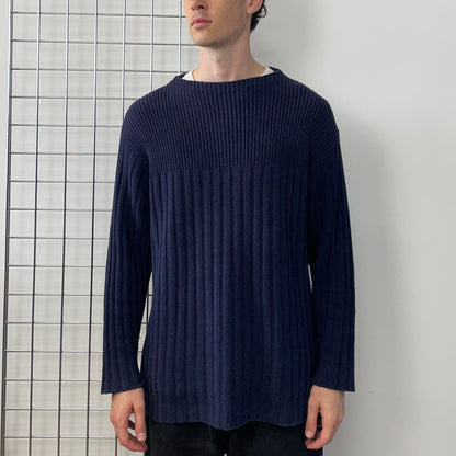 C.P. Company Navy SS95 Silk-Blend Fishermans Knit Jumper | X-Large, Navy