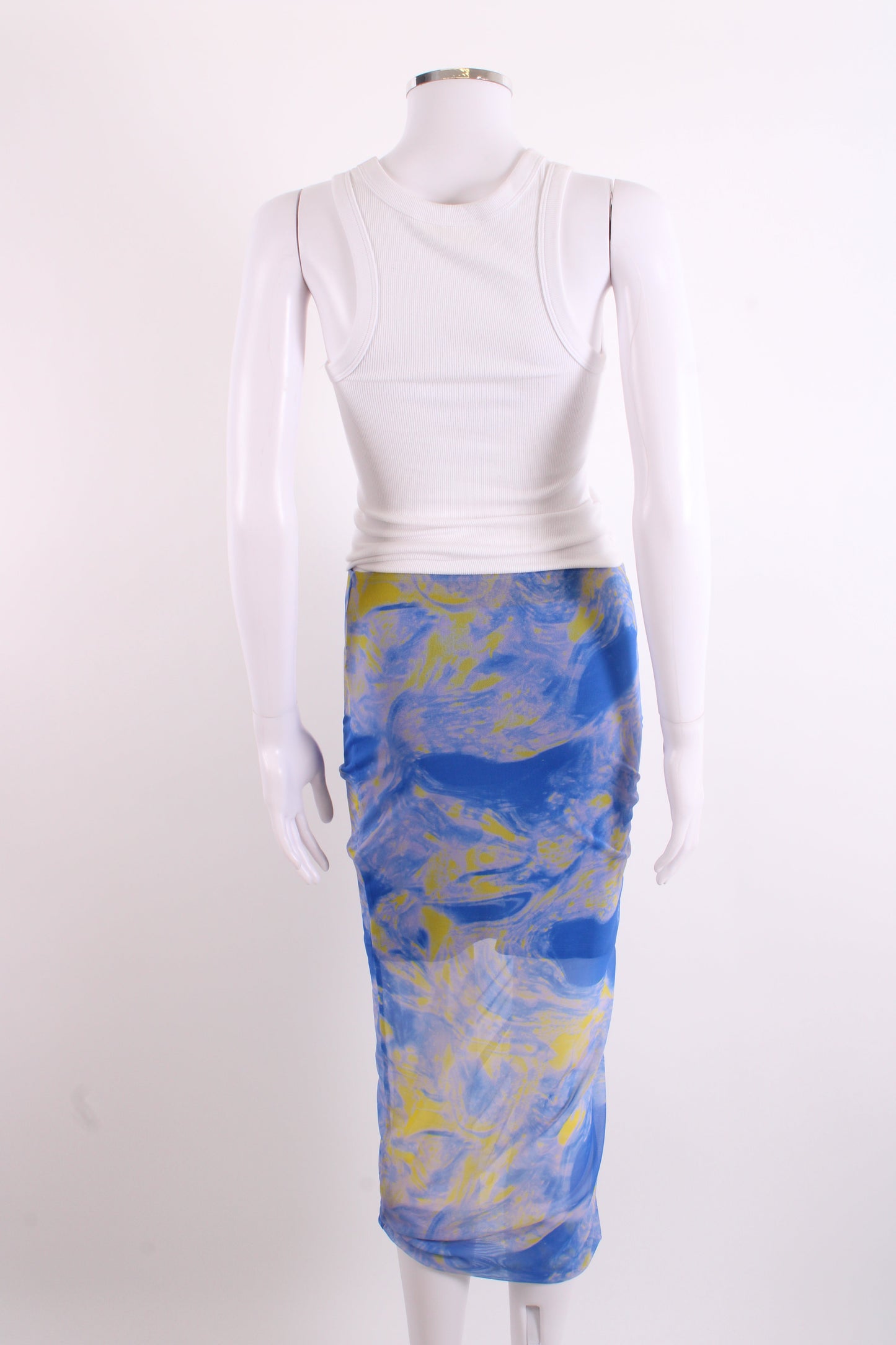 All Saints Tie Dye Mesh Skirt Blue/ Yellow 6 | O/S, Blue
