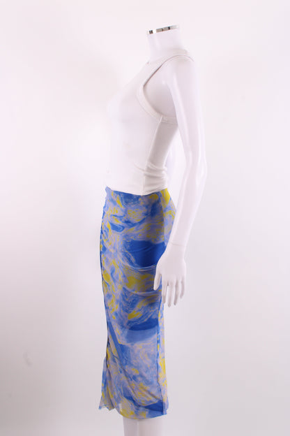 All Saints Tie Dye Mesh Skirt Blue/ Yellow 6 | O/S, Blue