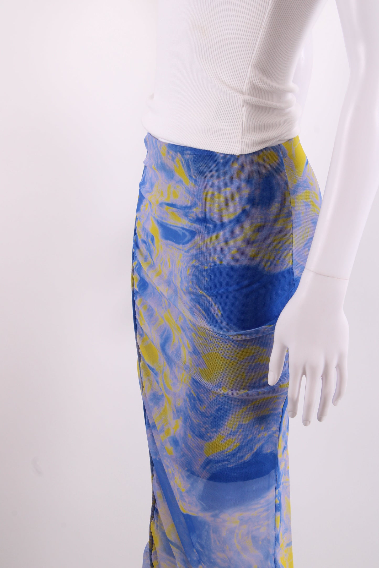 All Saints Tie Dye Mesh Skirt Blue/ Yellow 6 | O/S, Blue