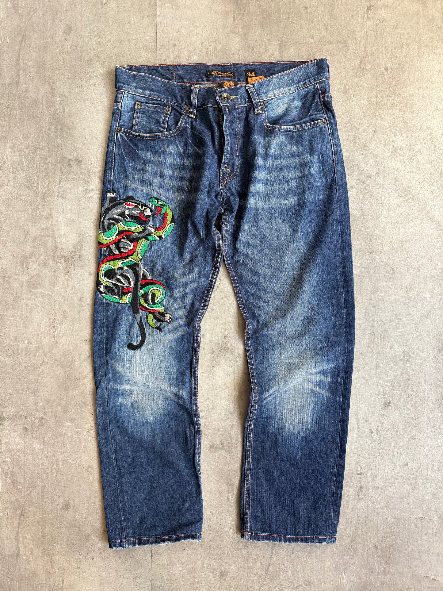 00s Ed Hardy Snake & Panther Embroidered Jeans