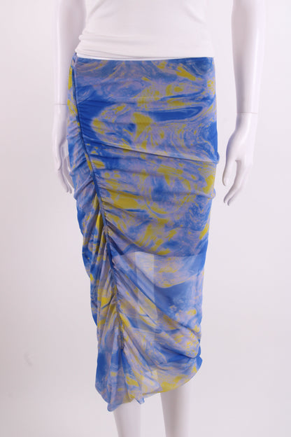 All Saints Tie Dye Mesh Skirt Blue/ Yellow 6 | O/S, Blue
