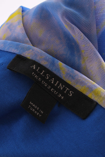 All Saints Tie Dye Mesh Skirt Blue/ Yellow 6 | O/S, Blue