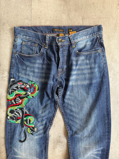 00s Ed Hardy Snake & Panther Embroidered Jeans