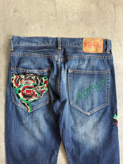 00s Ed Hardy Snake & Panther Embroidered Jeans