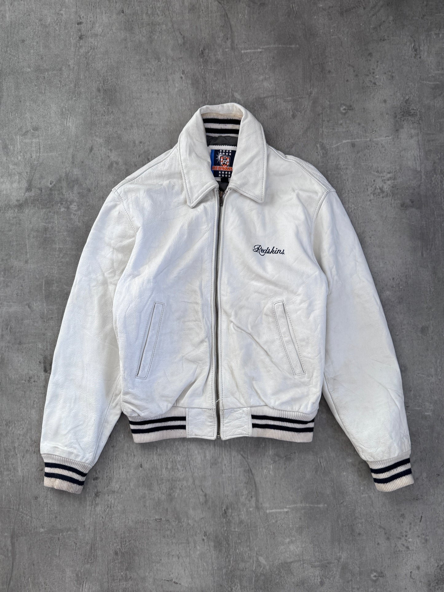 Redskins White Leather Varsity Jacket