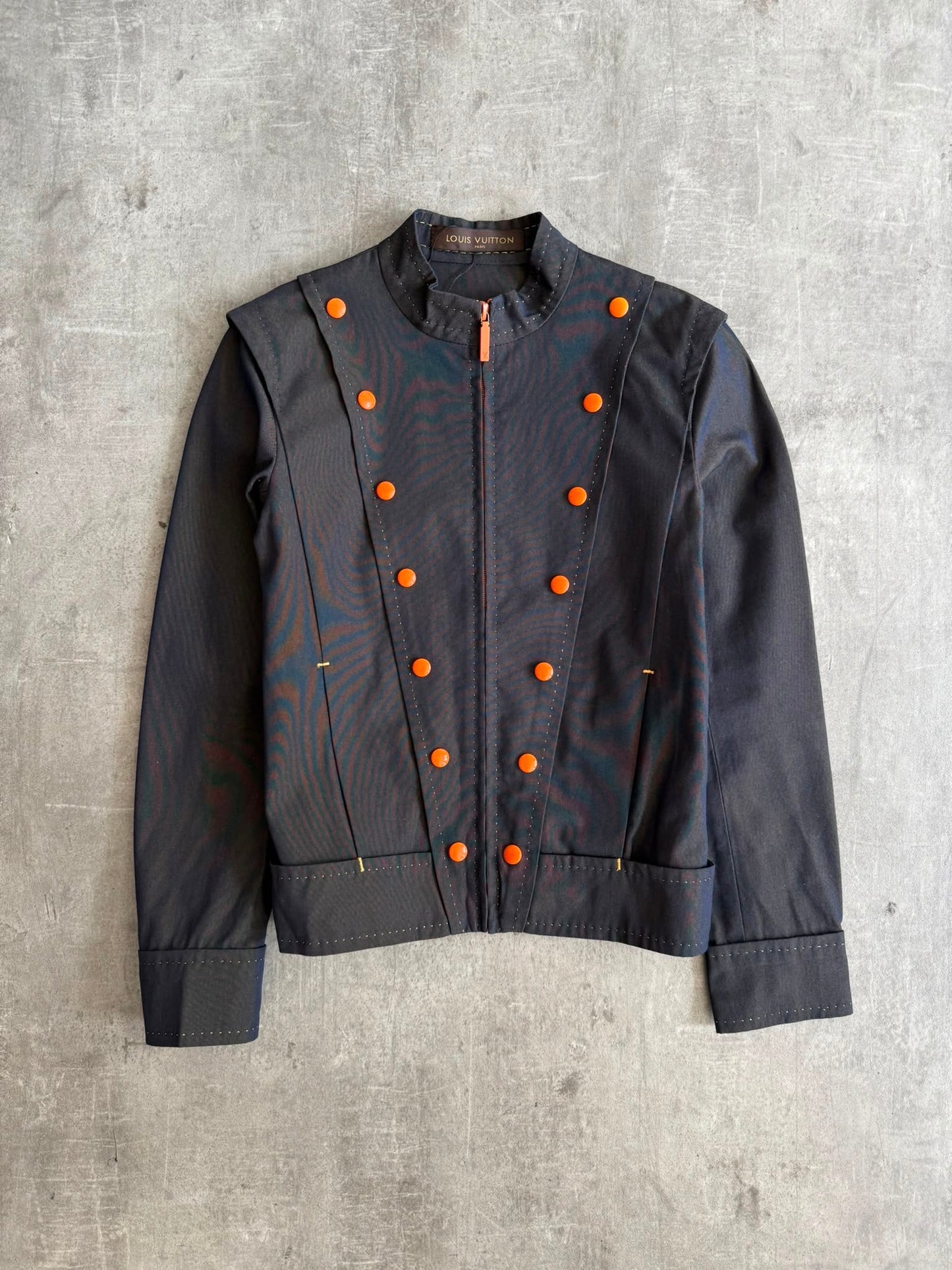 Louis Vuitton Dualtone Denim Mandarin Collar Military Style Jacket | Extra Small, Dark Blue
