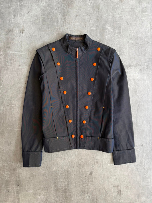 Louis Vuitton Dualtone Denim Mandarin Collar Military Style Jacket | Extra Small, Dark Blue