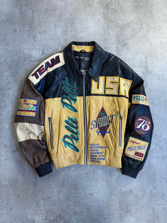 1980s Marc Buchanan Pelle Pelle Patch Embellished Leather Bomber | Extra Large, TBD