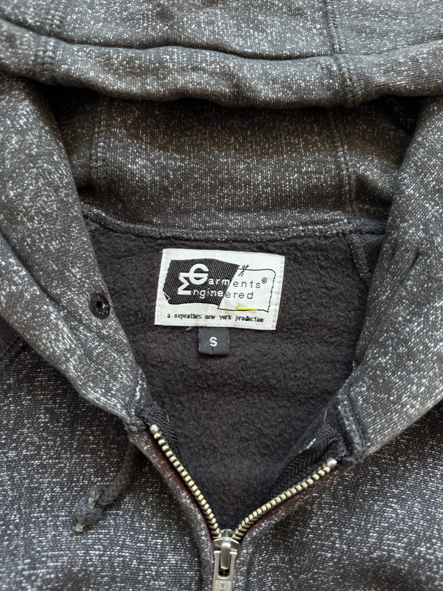 Engineered Garments Mixed Grain Dark Grey Articulated Hoodie | Small, Grey