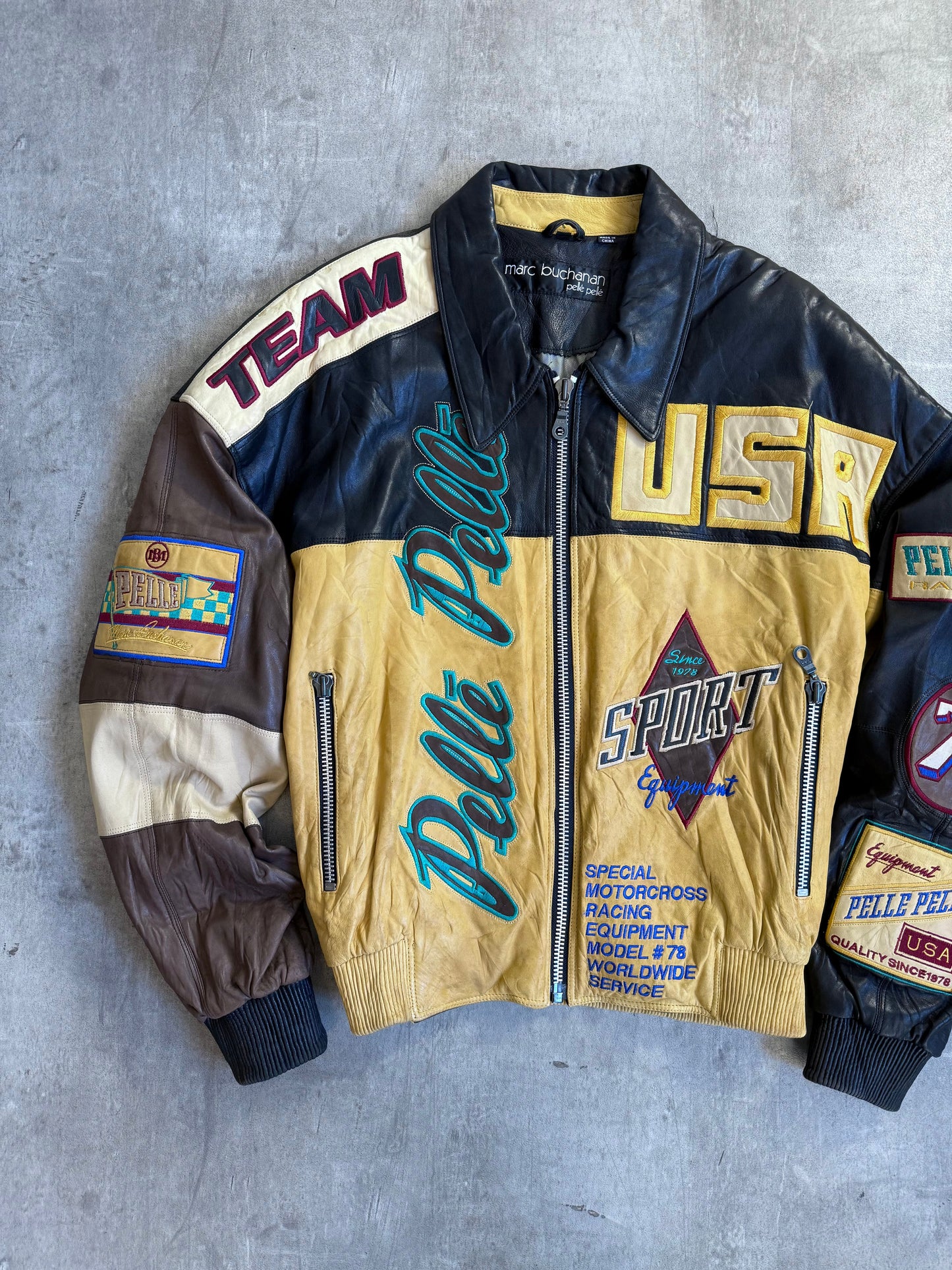1980s Marc Buchanan Pelle Pelle Patch Embellished Leather Bomber | Extra Large, TBD