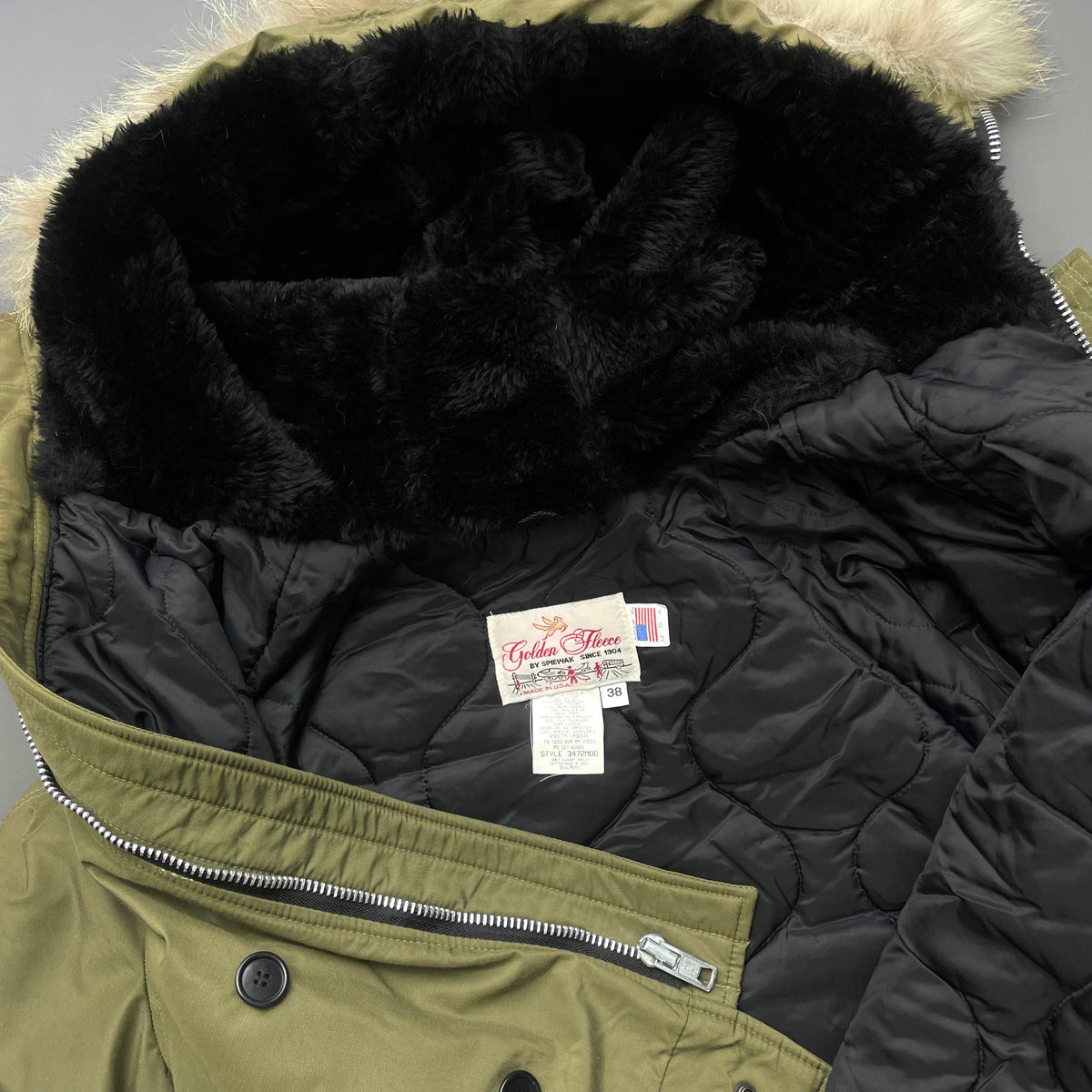 Spiewak & Sons 80s Khaki Fur Hood Padded N-2B Flight Bomber Jacket | Medium, Khaki