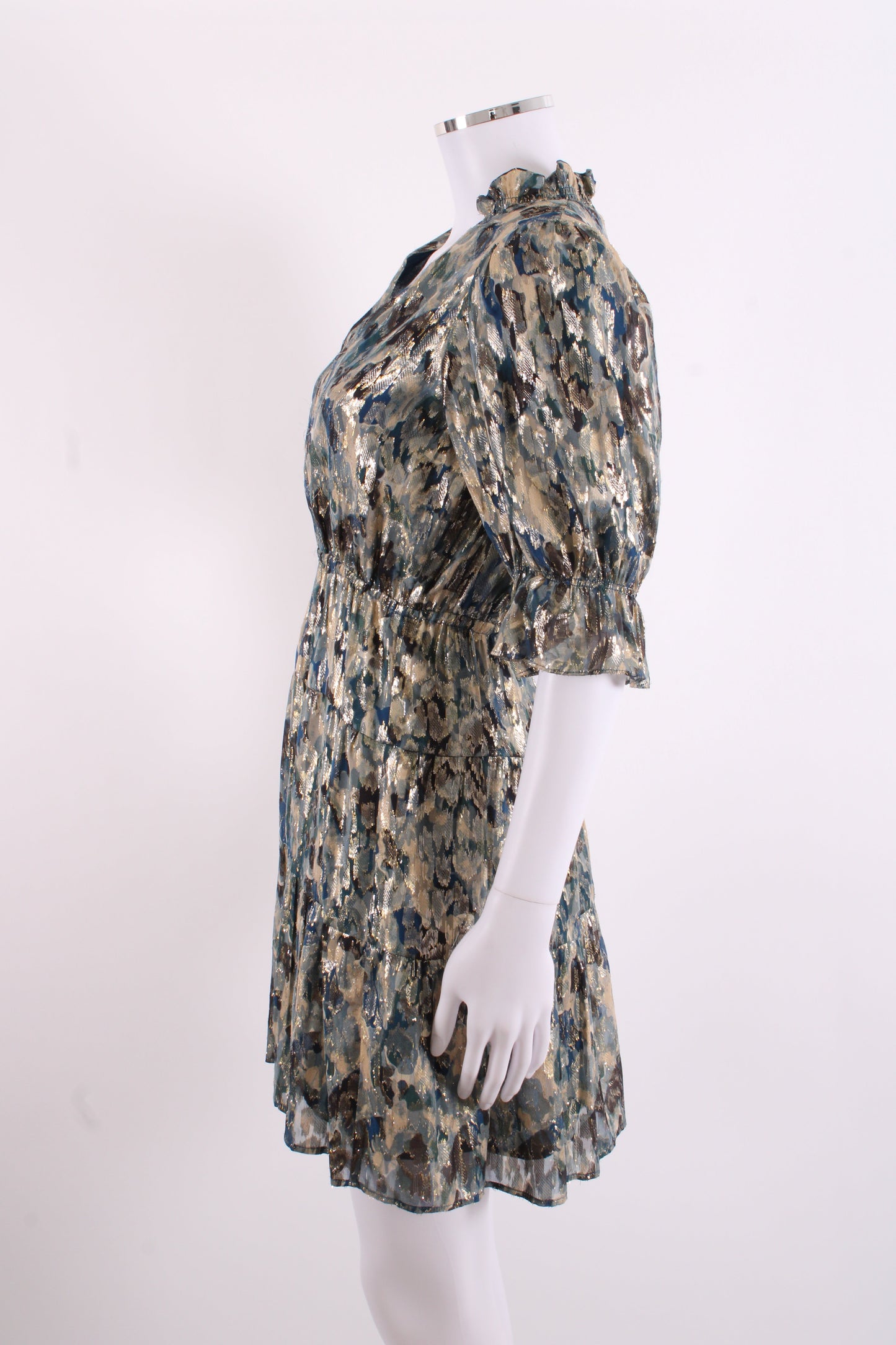BA&SH S/S Camo Print Shimmer Dress Navy/ Gold 6 | O/S, Multicoloured