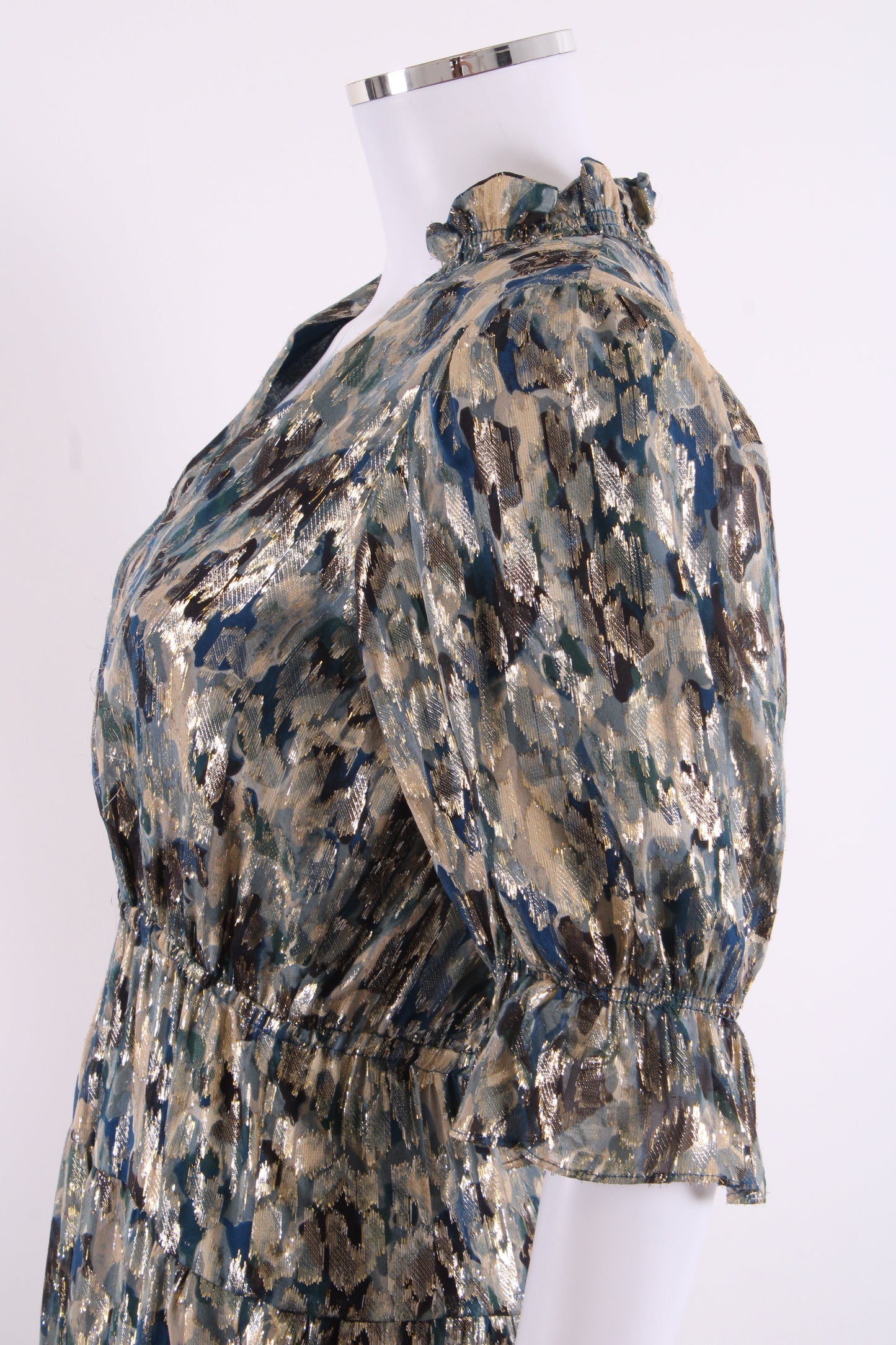 BA&SH S/S Camo Print Shimmer Dress Navy/ Gold 6 | O/S, Multicoloured