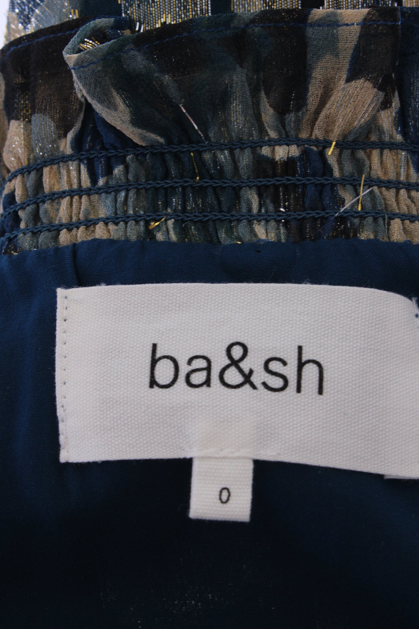BA&SH S/S Camo Print Shimmer Dress Navy/ Gold 6 | O/S, Multicoloured