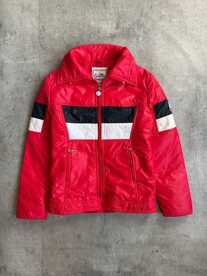 1970s Moncler Red Colour Block Ski Puffer